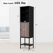 57 Inch Bathroom Tall Cabinet with 1 Door and 4 Shelves Narrow Storage Unit-Black