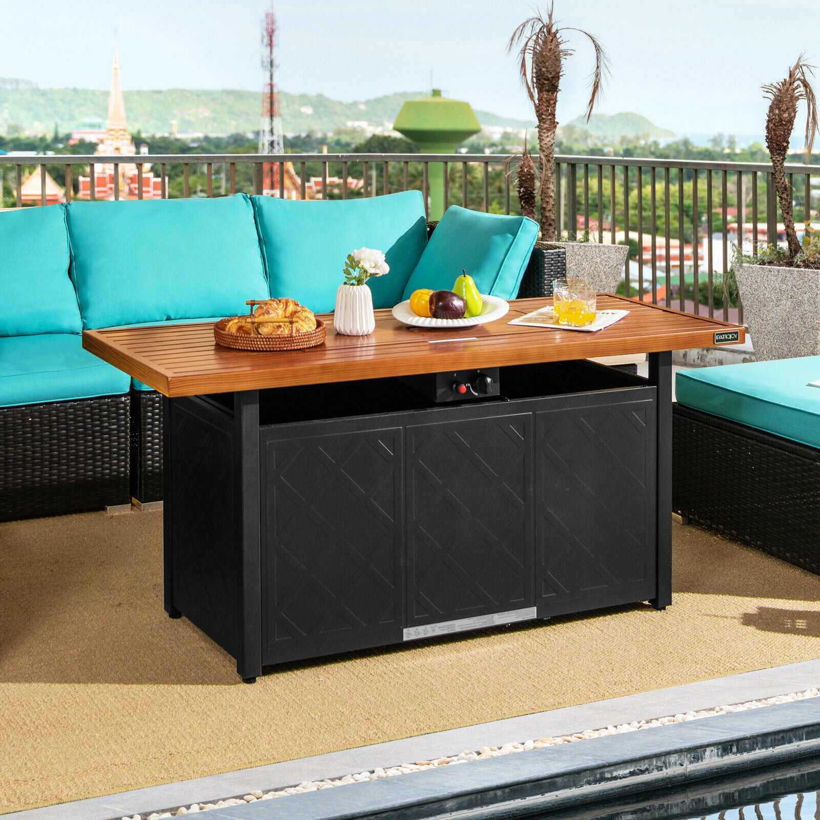 57 Inch 50 000 BTU Rectangular Propane Outdoor Fire Pit Table-Brown