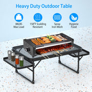 Foldable Camping Grill Table with Side Trays