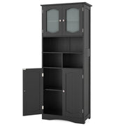 58.5 Inch Freestanding Linen Bathroom Storage Cabinet with Frost Glass Doors-Black