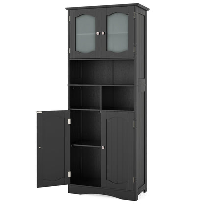 58.5 Inch Freestanding Linen Bathroom Storage Cabinet with Frost Glass Doors