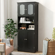 58.5 Inch Freestanding Linen Bathroom Storage Cabinet with Frost Glass Doors-Black