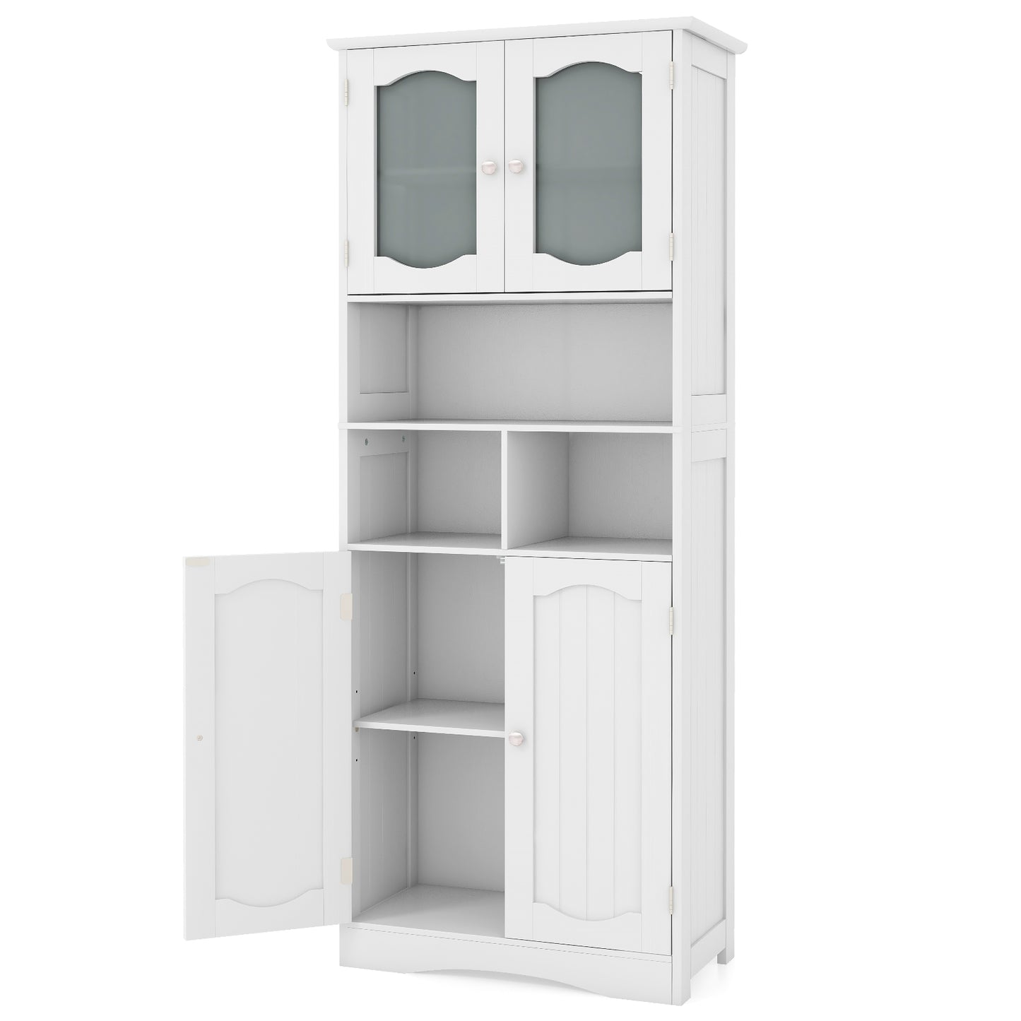 58.5 Inch Freestanding Linen Bathroom Storage Cabinet with Frost Glass Doors-White - White
