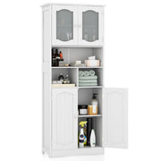 58.5 Inch Freestanding Linen Bathroom Storage Cabinet with Frost Glass Doors-White
