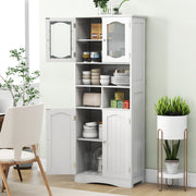58.5 Inch Freestanding Linen Bathroom Storage Cabinet with Frost Glass Doors-White