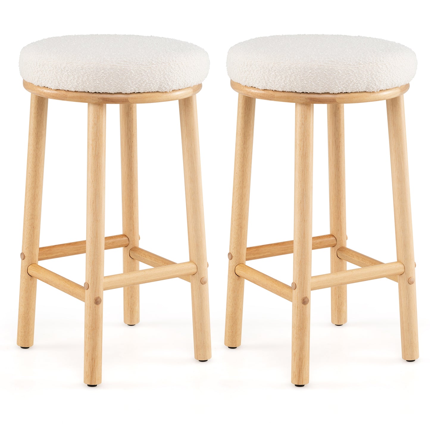 27" Bar Stools Set of 2 Upholstered Barstools with Boucle Fabric Seats-White