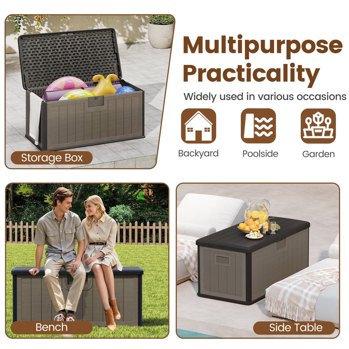 100 Gallon Large Deck Box with Lockable Lid for Patio