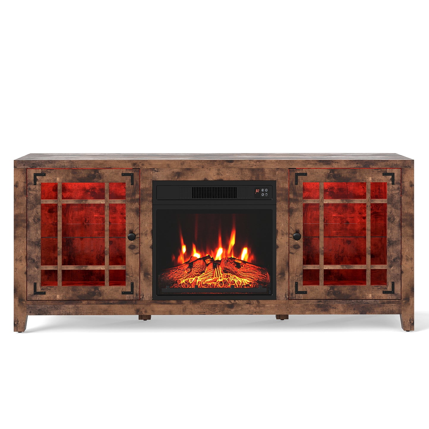 58" Fireplace TV Stand with LED Lights and 18" Electric Fireplace-Rustic Brown