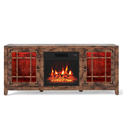 58" Fireplace TV Stand with LED Lights and 18" Electric Fireplace-Rustic Brown