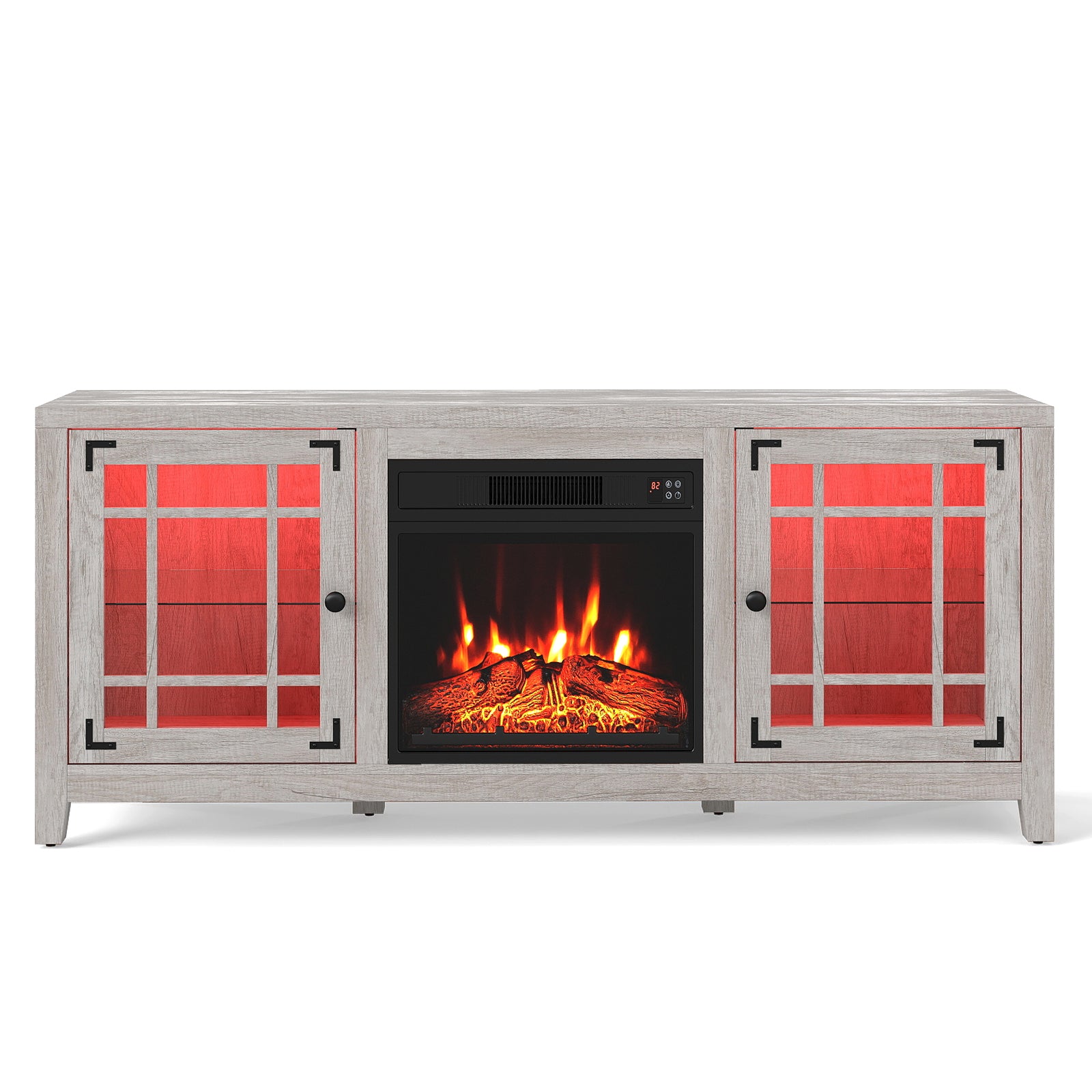 58" Fireplace TV Stand with LED Lights and 18" Electric Fireplace-Natural