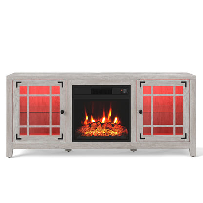 58" Fireplace TV Stand with LED Lights and 18" Electric Fireplace-Natural