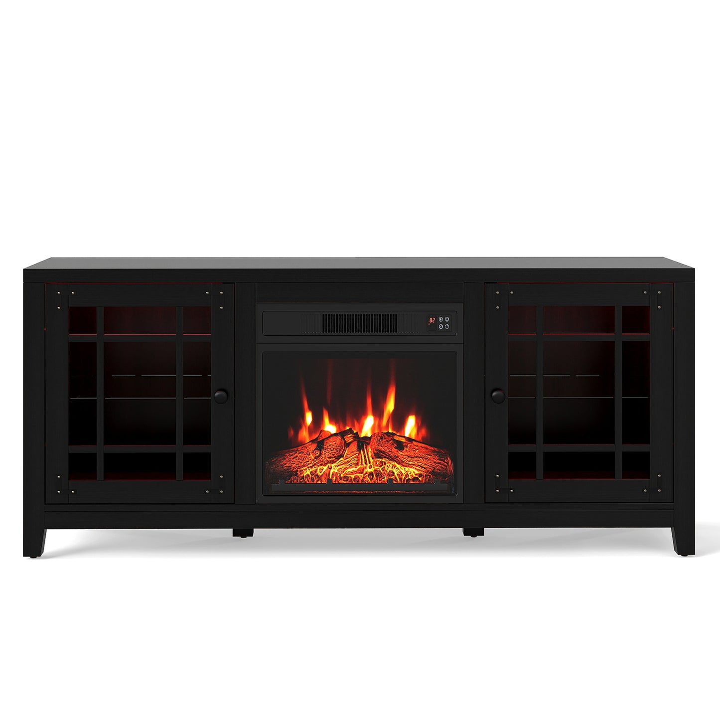 58" Fireplace TV Stand with LED Lights and 18" Electric Fireplace-Black