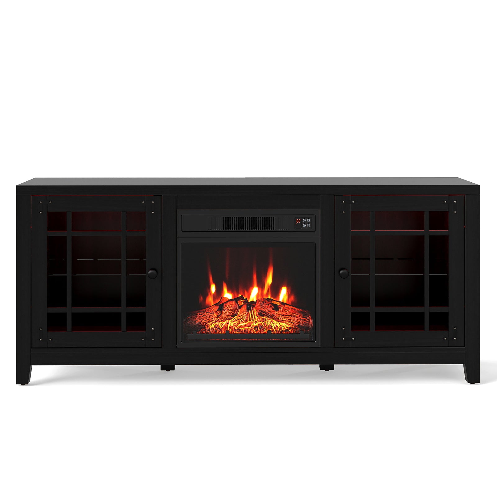 58" Fireplace TV Stand with LED Lights and 18" Electric Fireplace-Black
