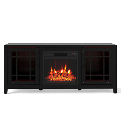 58" Fireplace TV Stand with LED Lights and 18" Electric Fireplace-Black