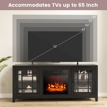 58 Inch Fireplace TV Stand with Adjustable Shelves for TVs up to 65 Inch-Black