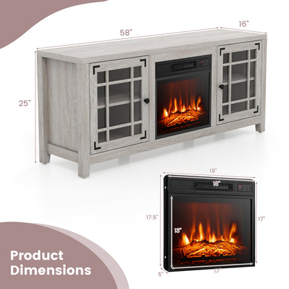 58 Inch Fireplace TV Stand with Adjustable Shelves for TVs up to 65 Inch-Natural