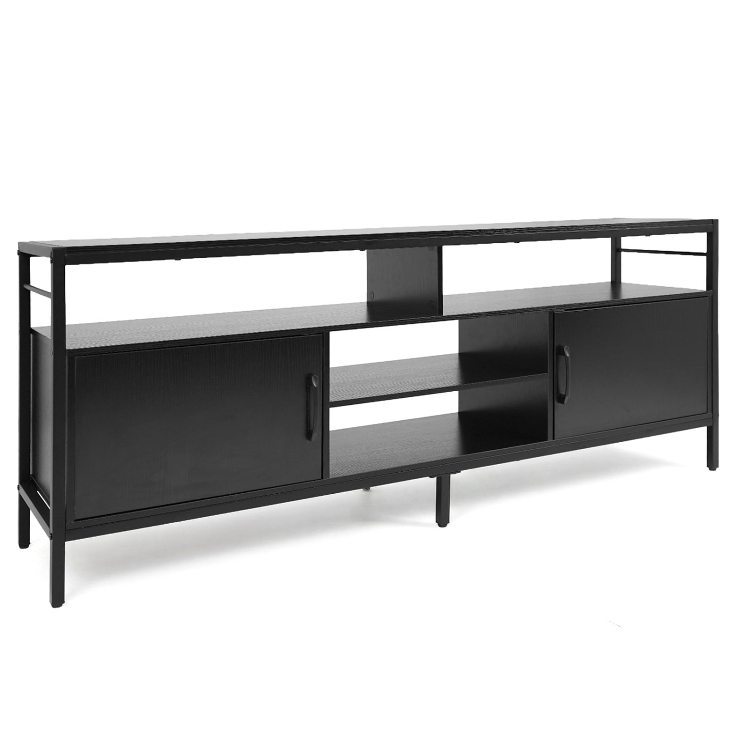 58 Inch Industrial TV Stand with Cabinets and Adjustable Shelf for TVs up to 65 Inch-Rustic Brwon - Black