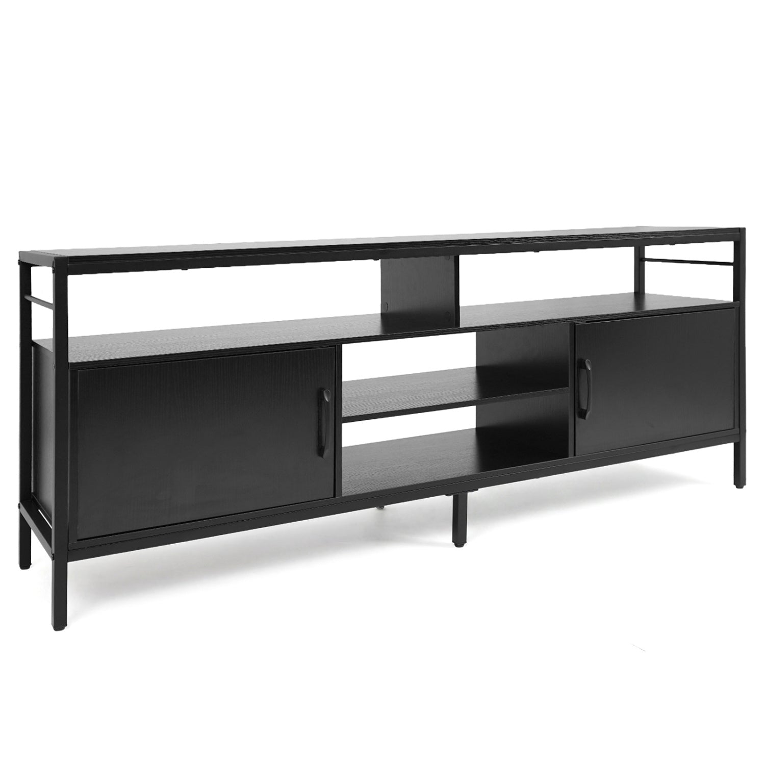 58 Inch Industrial TV Stand with Cabinets and Adjustable Shelf for TVs up to 65 Inch-Rustic Brwon - Black