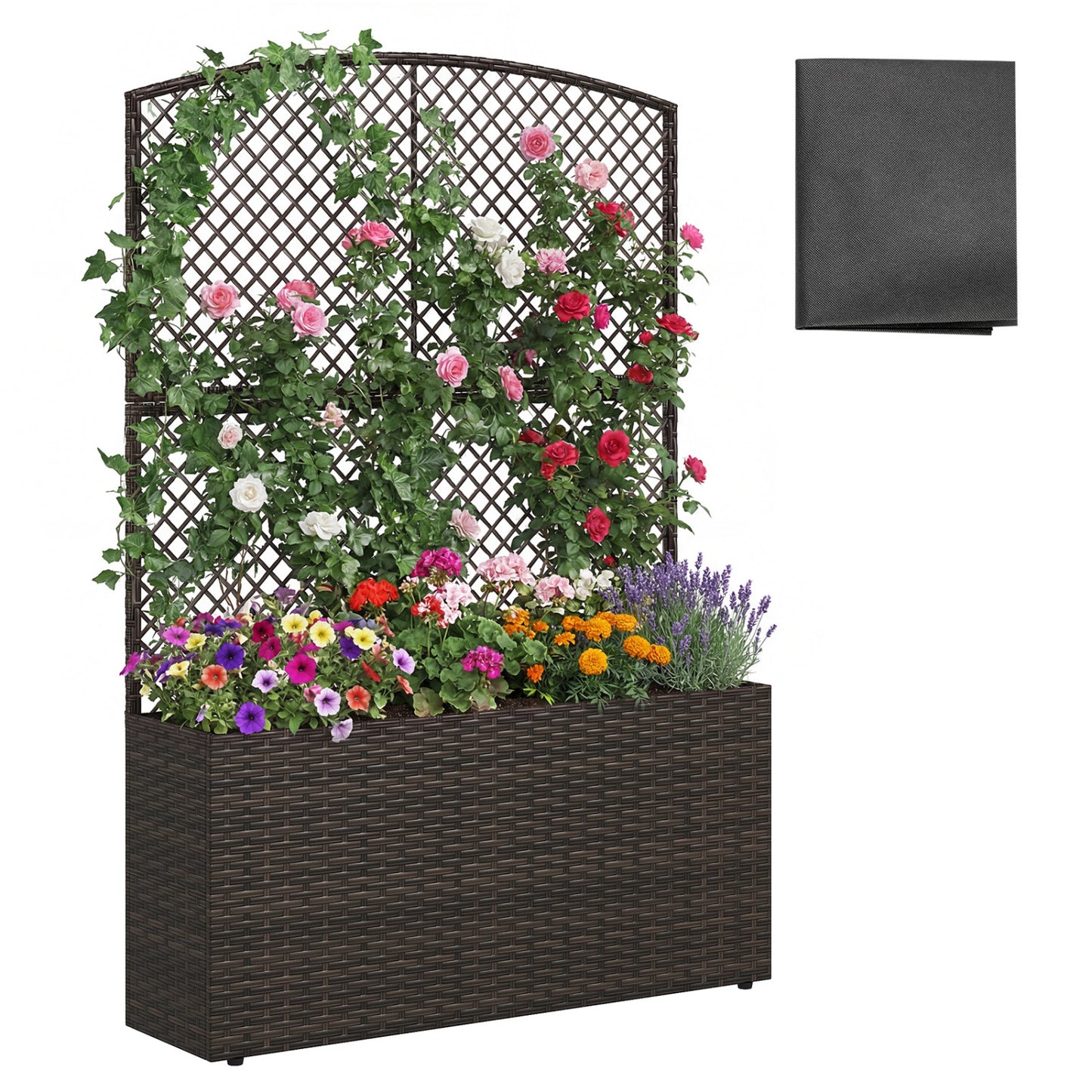 58 Inch Raised Garden Bed with Trellis and Wicker Planter Box-Brown
