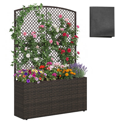 58 Inch Raised Garden Bed with Trellis and Wicker Planter Box-Brown