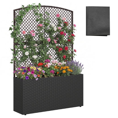 58 Inch Raised Garden Bed with Trellis and Wicker Planter Box-Black