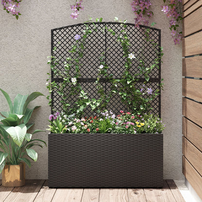 58 Inch Raised Garden Bed with Trellis and Wicker Planter Box-Black