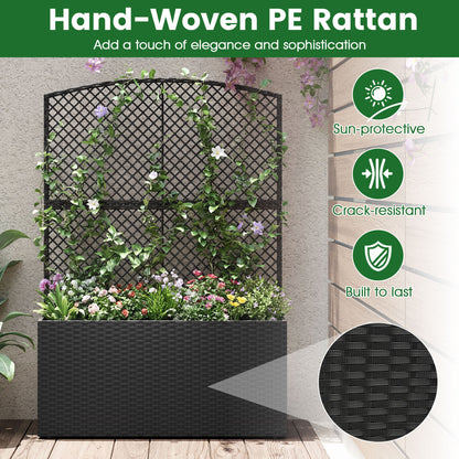 58 Inch Raised Garden Bed with Trellis and Wicker Planter Box-Black
