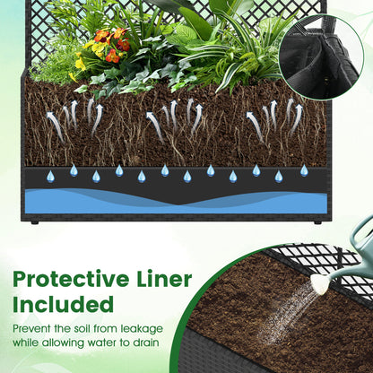 58 Inch Raised Garden Bed with Trellis and Wicker Planter Box-Black
