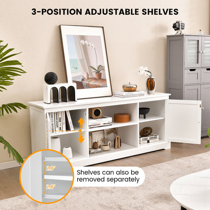 58 Inch TV Stand with 2 Cabinets and Adjustable Shelves for TVs up to 65 Inch-White