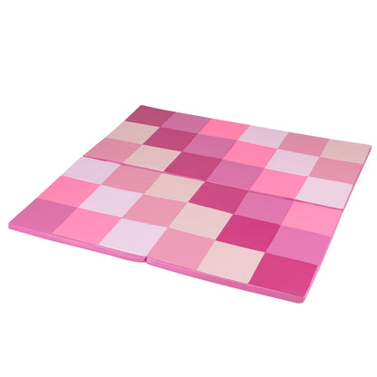 58 Inch Toddler Foam Play Mat Baby Folding Activity Floor Mat-Light Blue - Pink