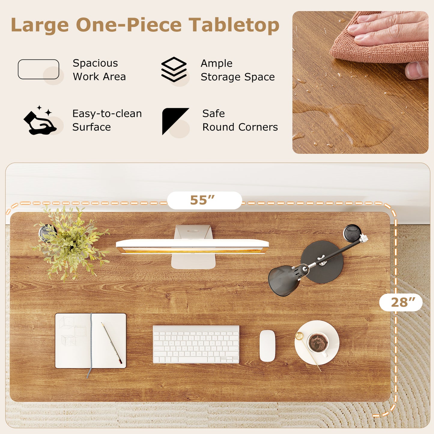 58 Inch x 28 Inch Universal Tabletop for Standard and Standing Desk Frame-L
