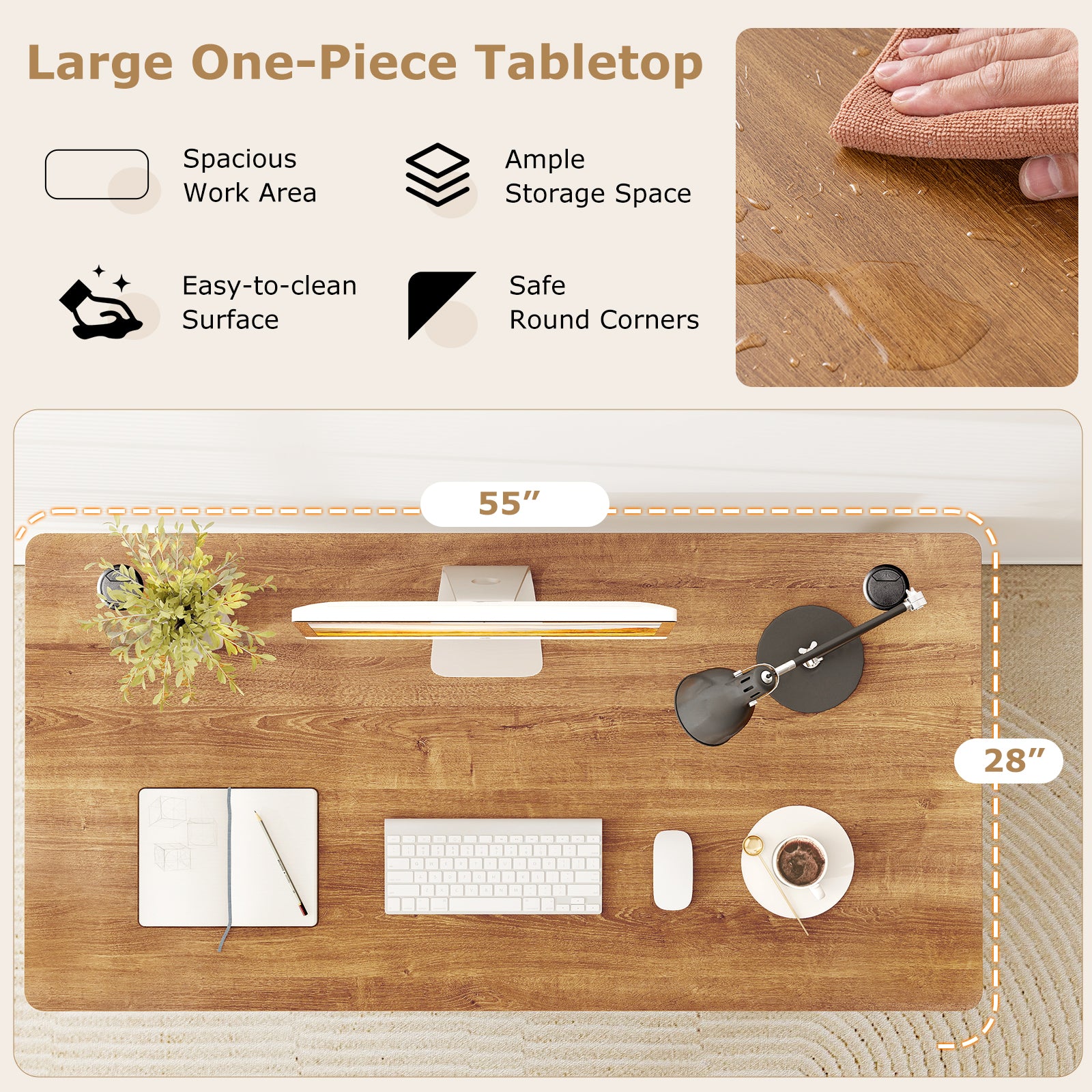 58 Inch x 28 Inch Universal Tabletop for Standard and Standing Desk Frame-L