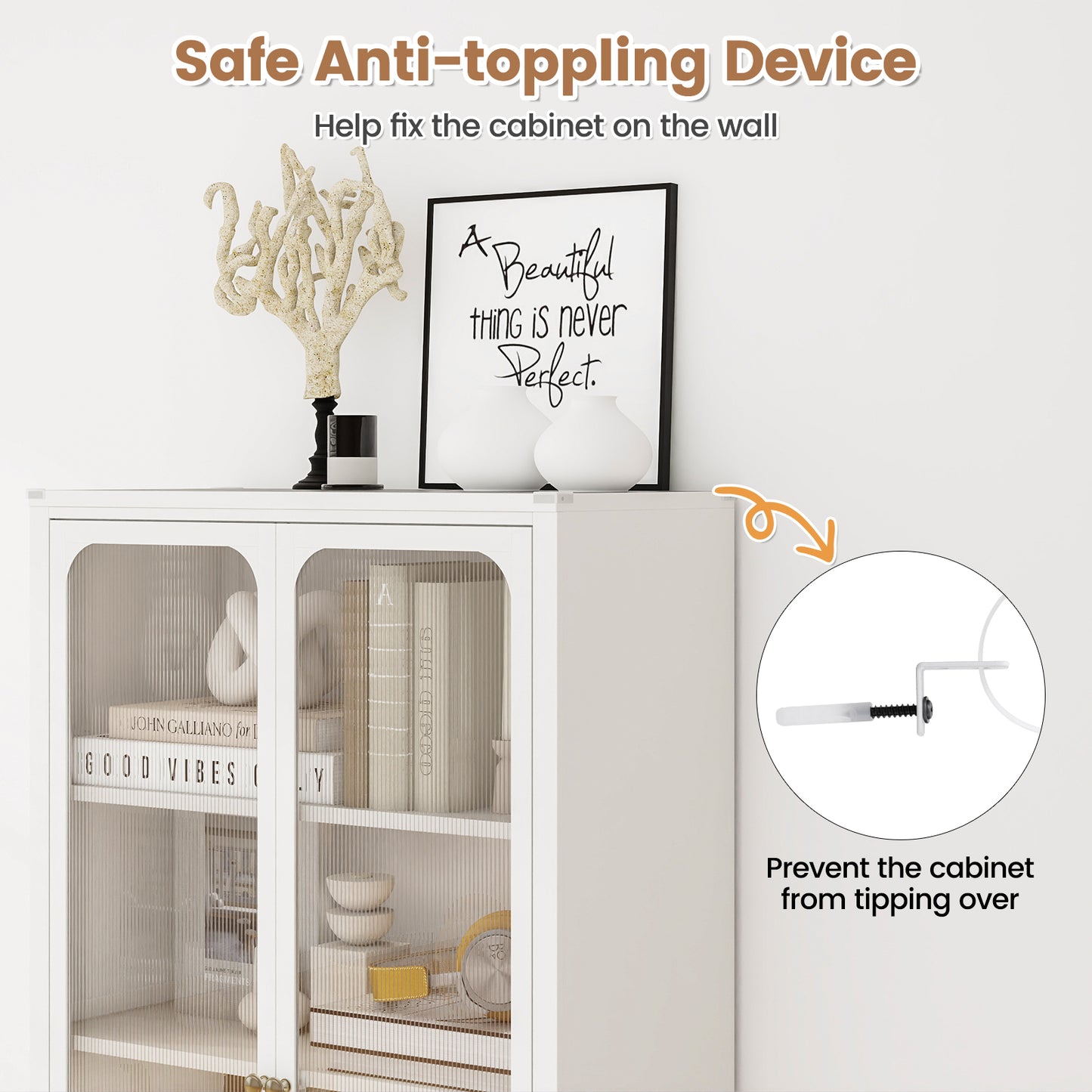 58 Inches Bookcase with Adjustable Shelves and Lockable Wheels-White