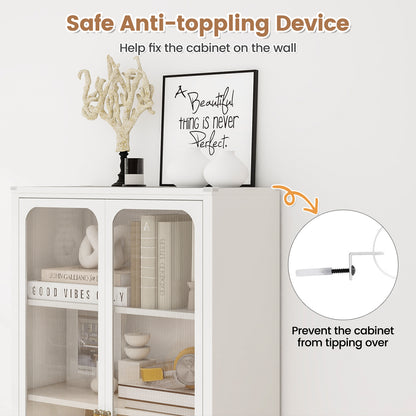 58 Inches Bookcase with Adjustable Shelves and Lockable Wheels-White