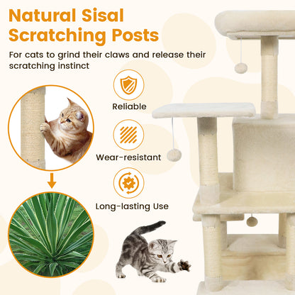 58" Multi-Level Cat Tree Soft Plush Cat Tower with Padded Top Perch-Beige