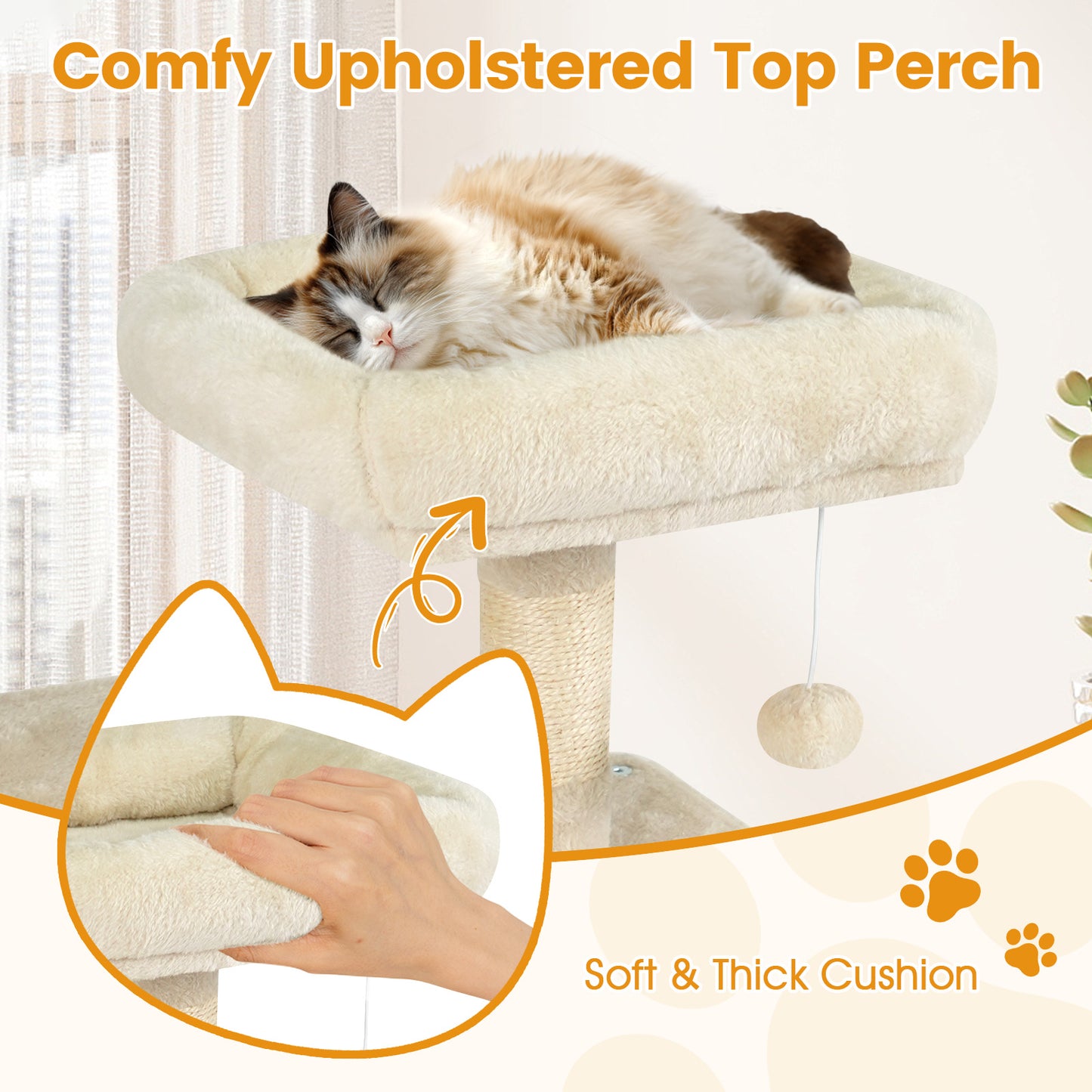 58" Multi-Level Cat Tree Soft Plush Cat Tower with Padded Top Perch-Beige