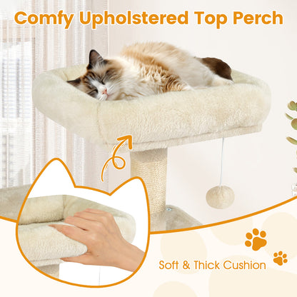 58" Multi-Level Cat Tree Soft Plush Cat Tower with Padded Top Perch-Beige