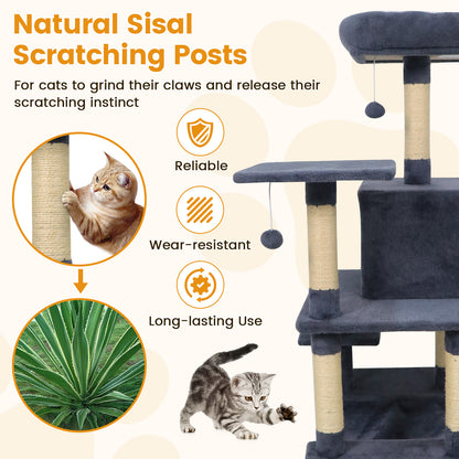 58" Multi-Level Cat Tree Soft Plush Cat Tower with Padded Top Perch-Grey