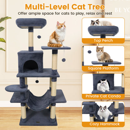 58" Multi-Level Cat Tree Soft Plush Cat Tower with Padded Top Perch-Grey