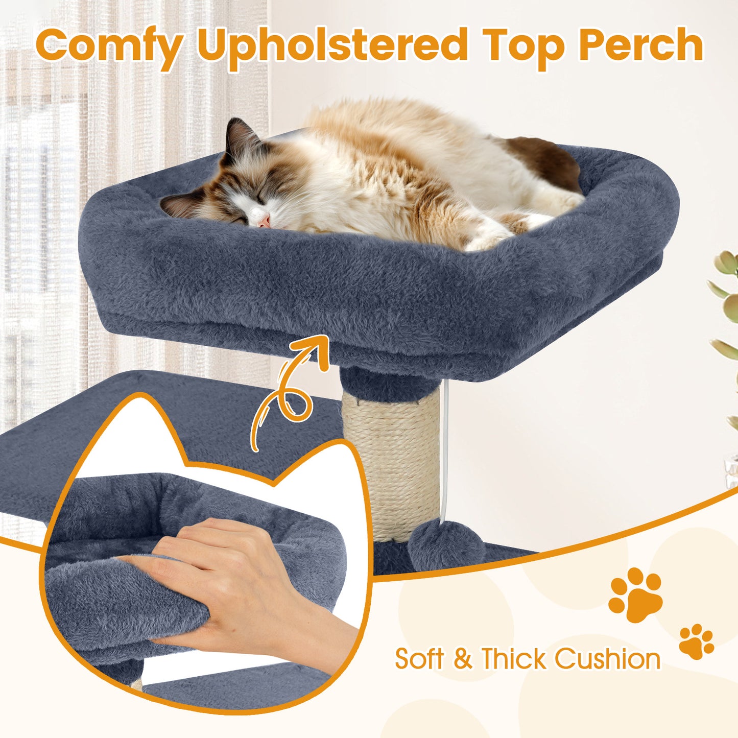 58" Multi-Level Cat Tree Soft Plush Cat Tower with Padded Top Perch-Grey