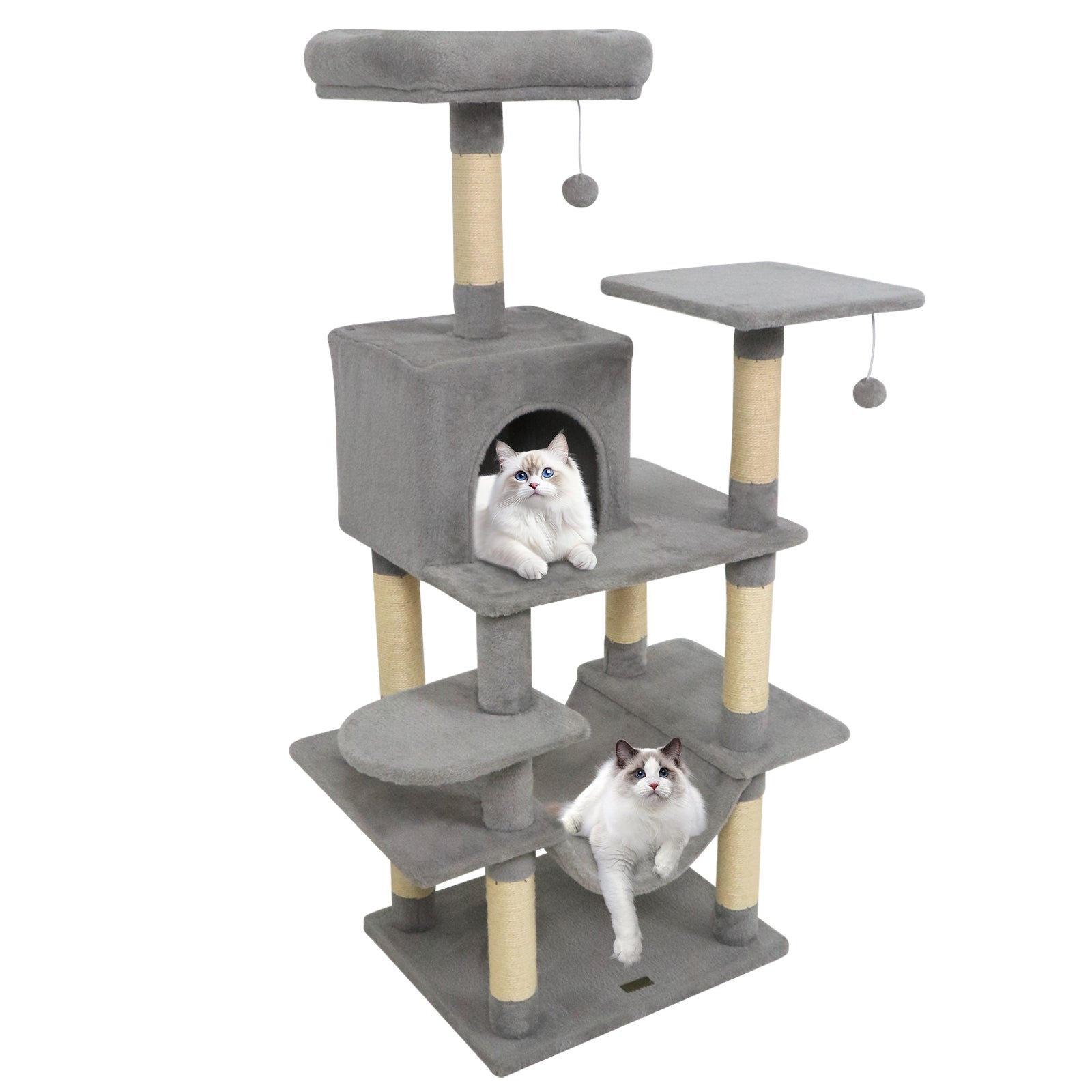 58" Multi-Level Cat Tree Soft Plush Cat Tower with Padded Top Perch-Light Gray