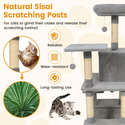 58" Multi-Level Cat Tree Soft Plush Cat Tower with Padded Top Perch-Light Gray
