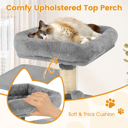 58" Multi-Level Cat Tree Soft Plush Cat Tower with Padded Top Perch-Light Gray