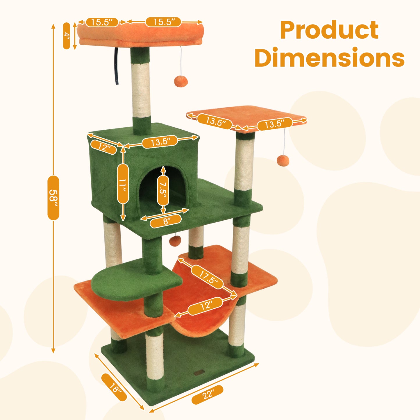 58" Multi-Level Cat Tree Soft Plush Cat Tower with Padded Top Perch-Green