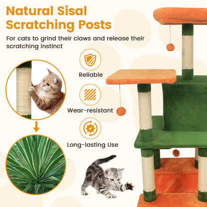 58" Multi-Level Cat Tree Soft Plush Cat Tower with Padded Top Perch-Green