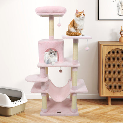58" Multi-Level Cat Tree Soft Plush Cat Tower with Padded Top Perch-Pink