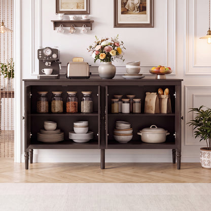 58" Buffet Cabinet with Adjustable Shelves & Pine Wood Legs