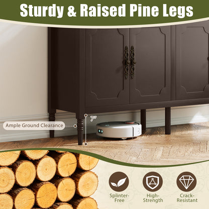 58" Buffet Cabinet with Adjustable Shelves & Pine Wood Legs