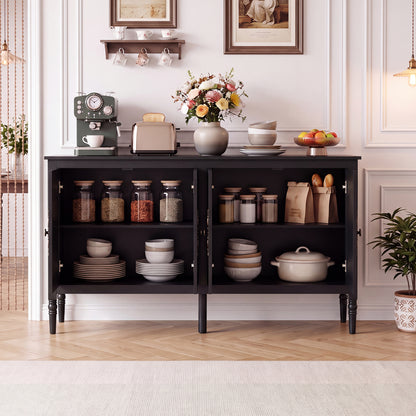 58" Buffet Cabinet with Adjustable Shelves & Pine Wood Legs