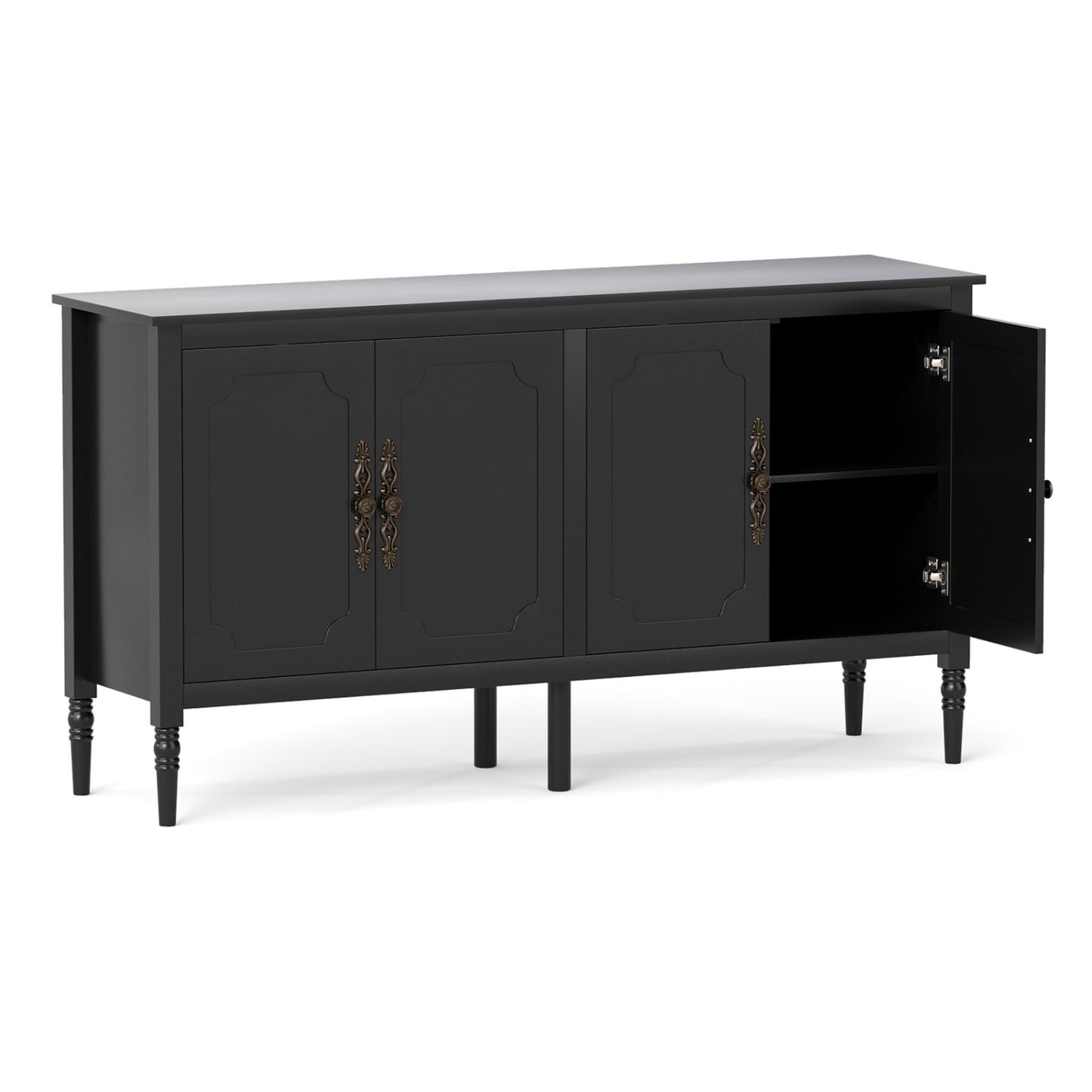 58" Buffet Cabinet with Adjustable Shelves & Pine Wood Legs
